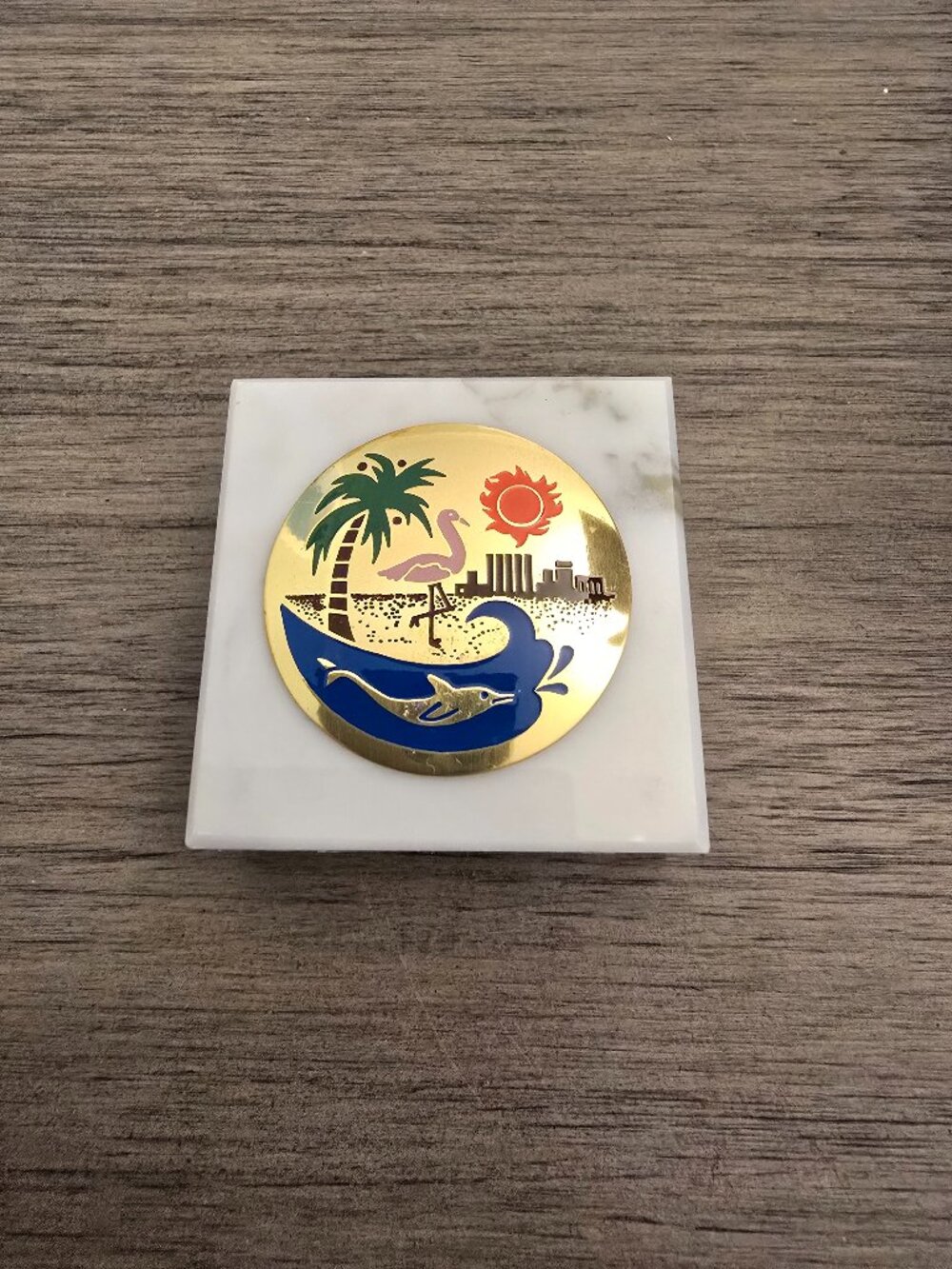 Vintage Marble Paperweight Miami Beach Souvenir